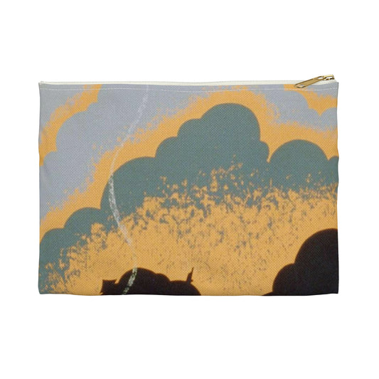 Fire wrecks a forest, Art Deco Poster Large Organizer Pouch with Black Zipper