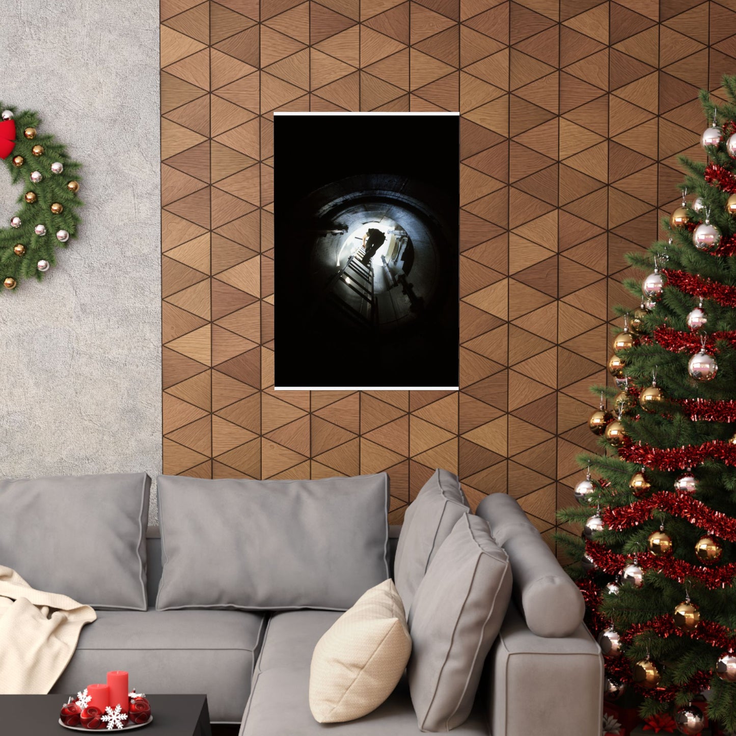 A 44th Field Missile Maintenance Squadron maintenance technician climbs down a ladder into a Minuteman missile support facility High Quality Matte Wall Art Poster for Home, Office, Classroom