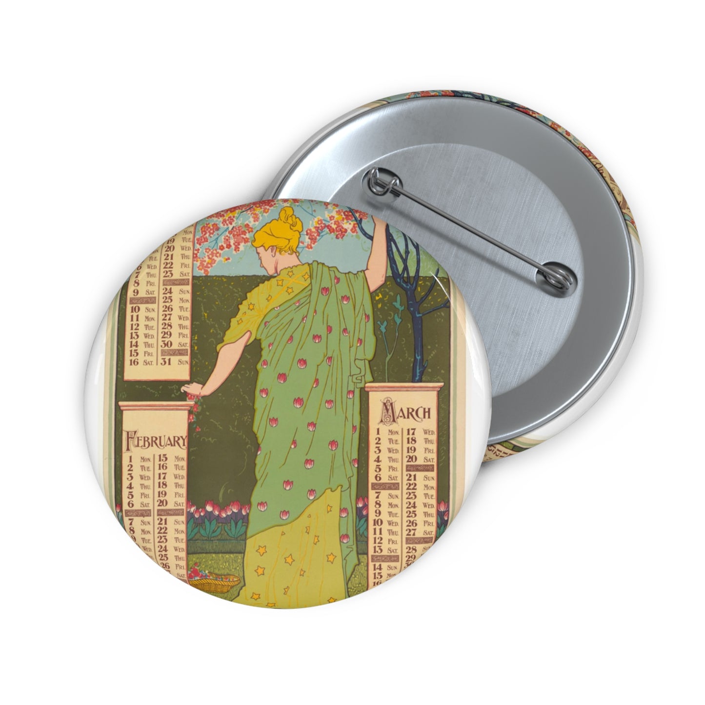 Louis Rhead - January, February, March Pin Buttons with Crisp Design