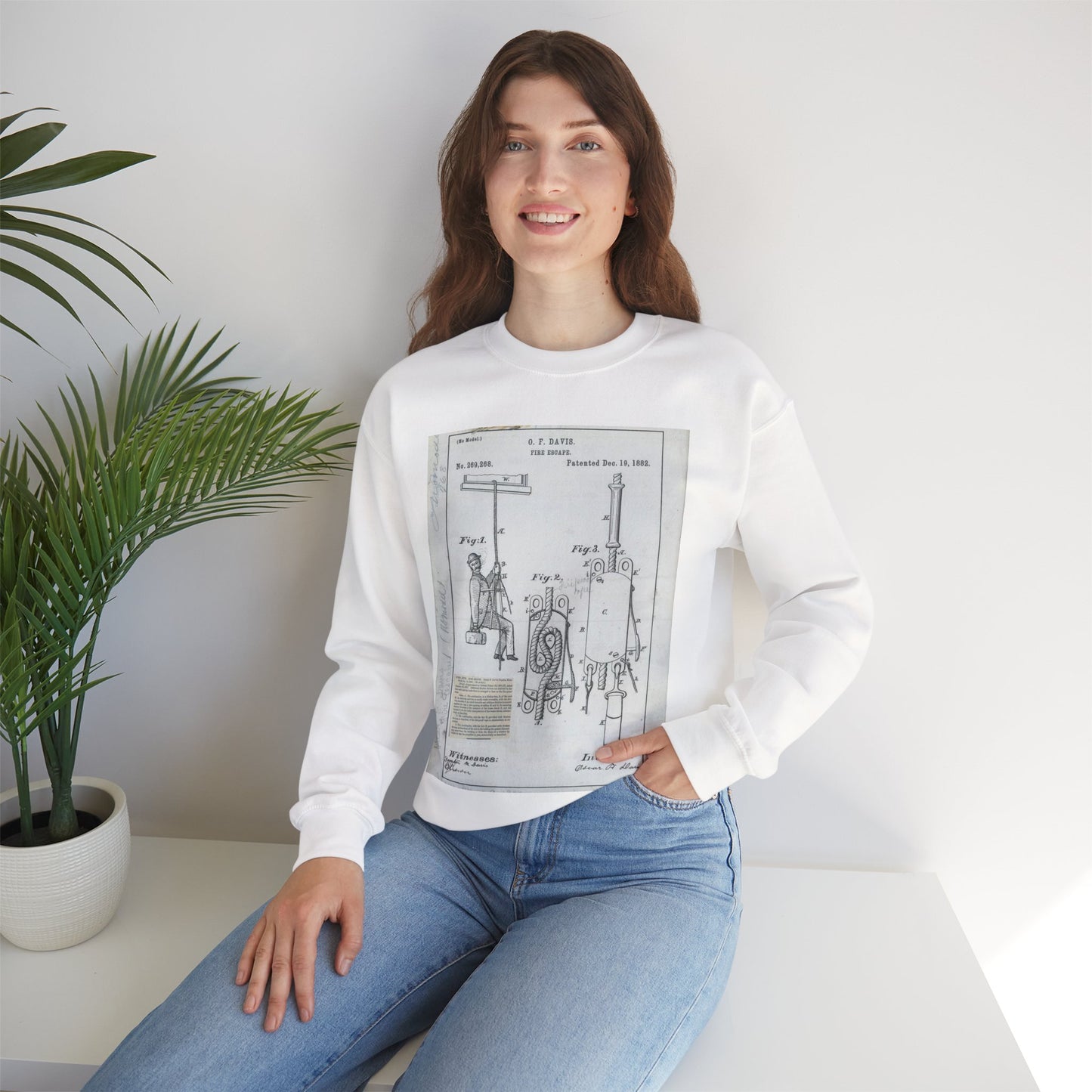 Patent Drawing of Engine - for O. F. Davis' Fire Escape Public domain  image White Heavy Blend Adult Crew Neck SweatShirt