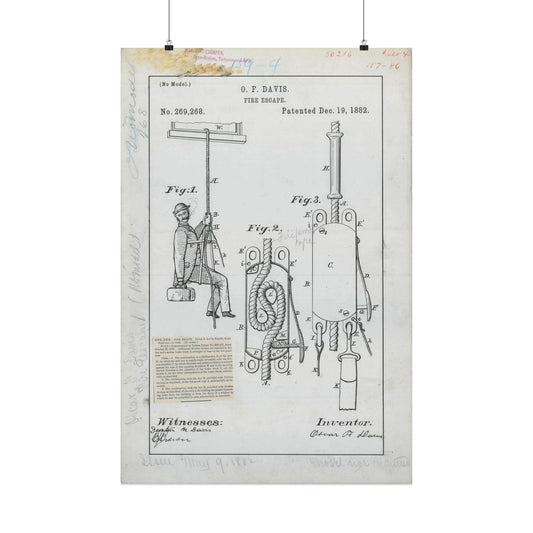 Patent Drawing of Engine - for O. F. Davis' Fire Escape Public domain  image High Quality Matte Wall Art Poster for Home, Office, Classroom