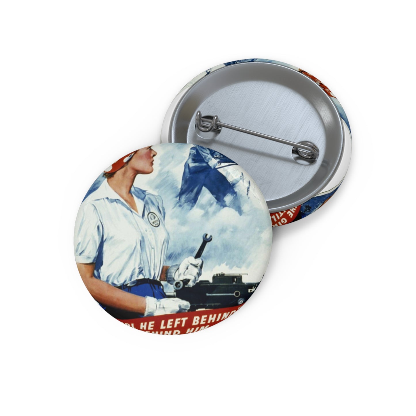 "The girl he left behind" is still behind him--She's a WOW Adolph Treidler Pin Buttons with Crisp Design