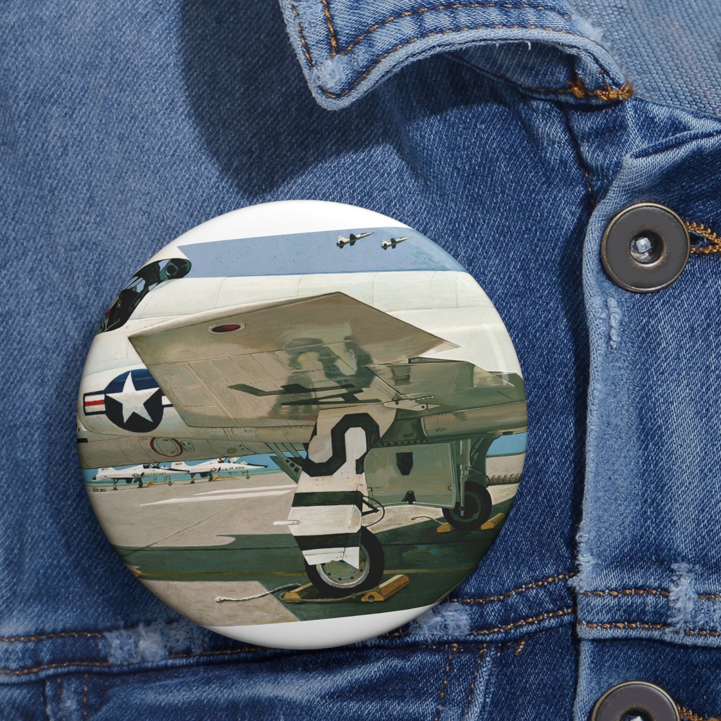 Artwork: "T-38 Flight Line, Vance AFB". Artist: David Zlotky Pin Buttons with Crisp Design