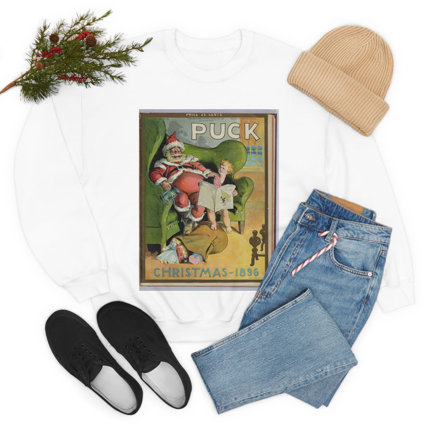 Puck magazine cover - Puck Christmas 1896 / C.J. Taylor. White Heavy Blend Adult Crew Neck SweatShirt