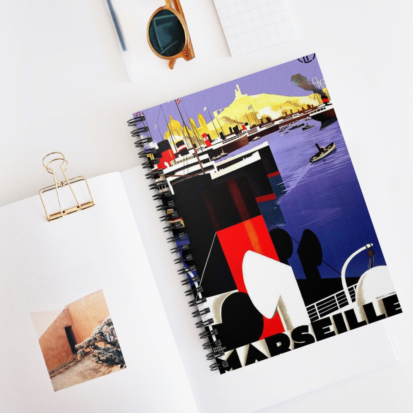 Marseille. Vintage Travel Poster. Spiral Bound Ruled Notebook with Printed Cover