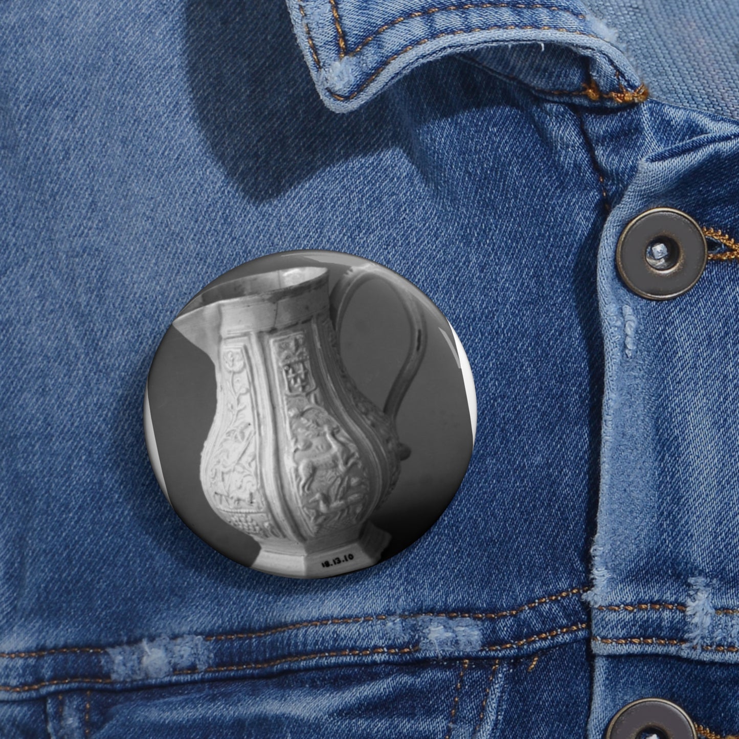 Hot milk jug - Public domain dedication museum photo Pin Buttons with Crisp Design