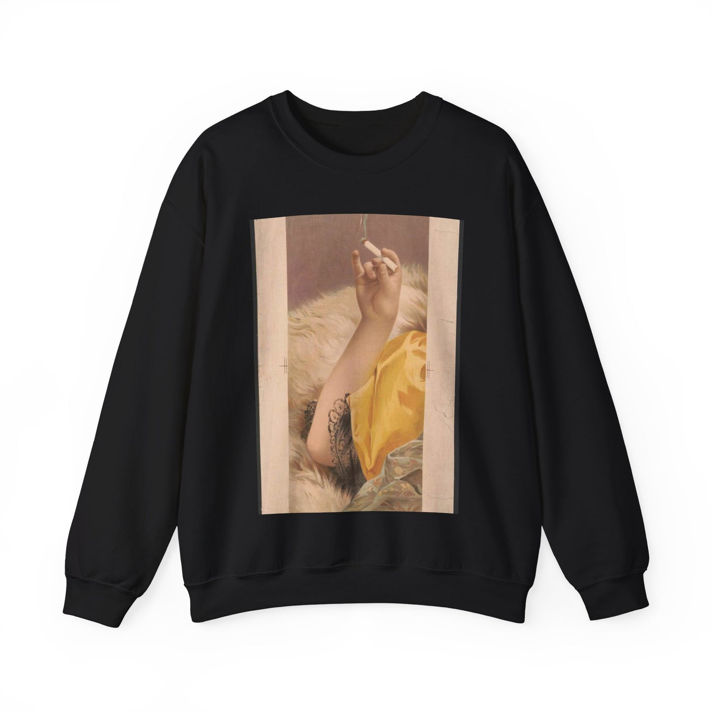 Arm of woman holding a lit cigarette Black Heavy Blend Adult Crew Neck SweatShirt