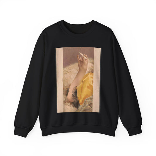 Arm of woman holding a lit cigarette Black Heavy Blend Adult Crew Neck SweatShirt