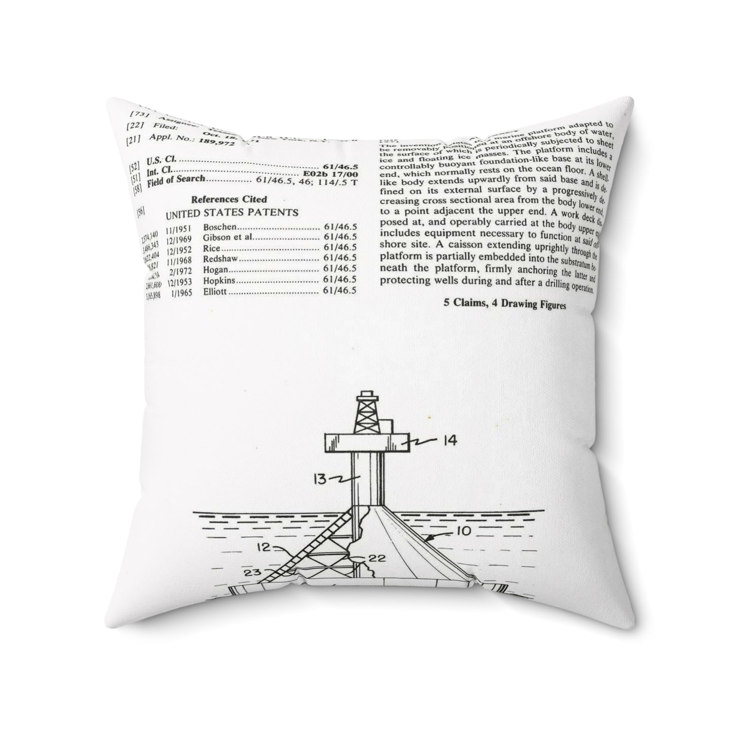 Patent Case File No. 3,793,840, Mobile Arctic Drilling and Production Platform, Inventor(s)- George E. Mott and James P. Wilbourn. - DPLA - 8f260bf2cd8926afbf4da017454f39b3 (page 6) Decorative Accent Square Pillow