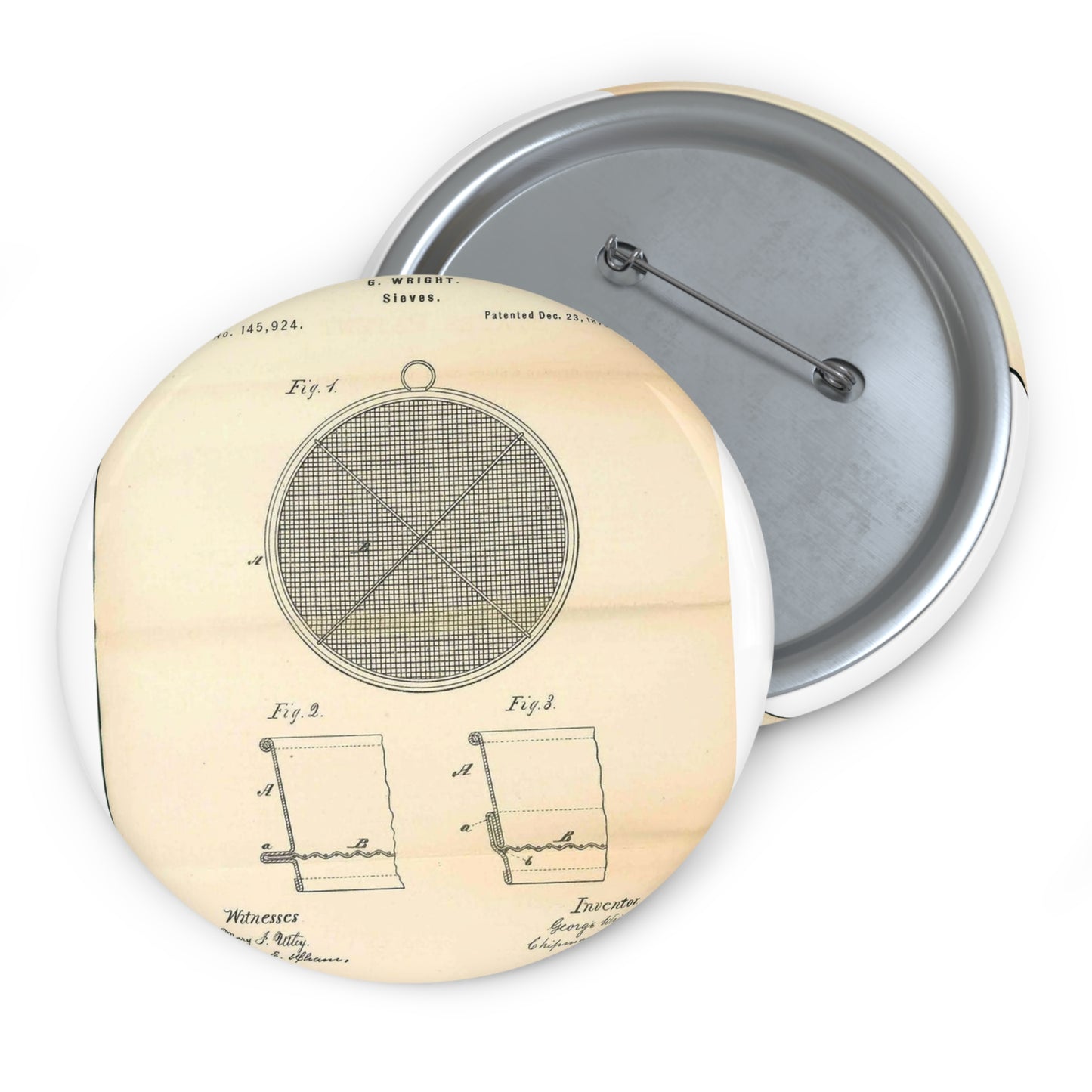 Patent Case File No. 145,924, Improvement in Sieves, Inventor- George Wright. - DPLA - a7a17ded40bdce4ed8e081156174bb00 (page 16) Pin Buttons with Crisp Design