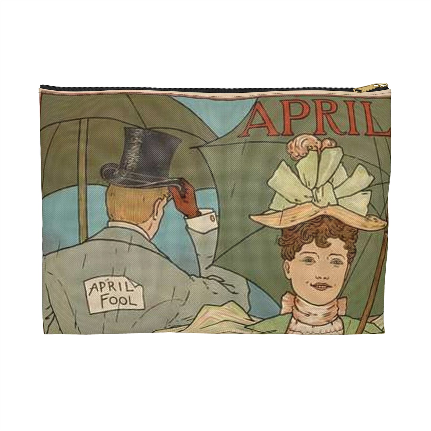 April, Art Nouveau Poster - Art nouveau public domain poster Large Organizer Pouch with Black Zipper