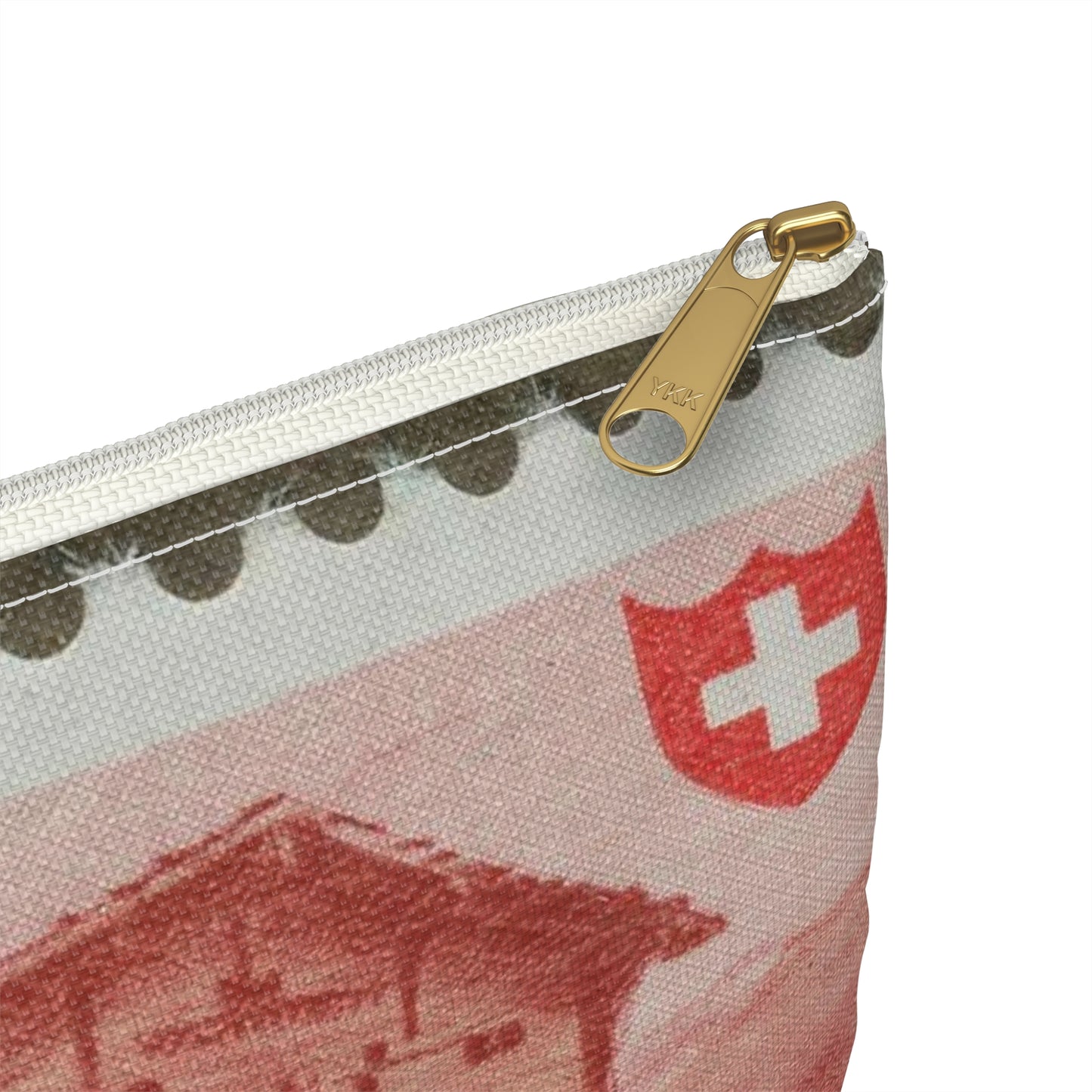 Frimärke ur Gösta Bodmans filatelistiska motivsamling, påbörjad 1950.Frimärke från Schweiz, 1948. Motiv av typisk byggnad i Wallis, 1948-08-01. Large Organizer Pouch with Black Zipper