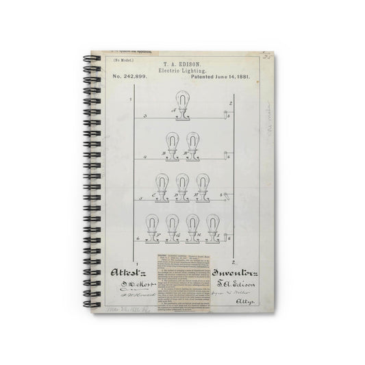 Patent drawing - for T. A. Edison's Electric Lighting Public domain  image Spiral Bound Ruled Notebook with Printed Cover