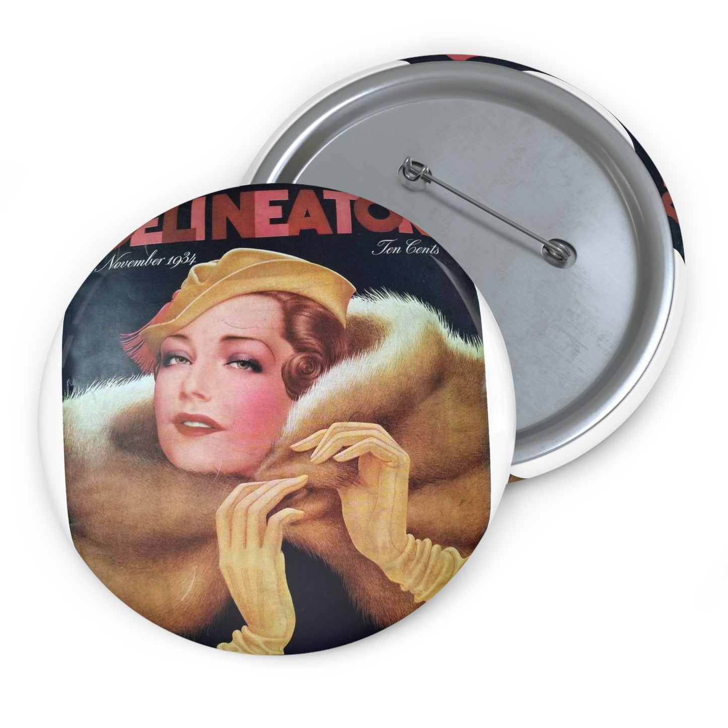 Delineator 1934-11 - Art Deco public domain image Pin Buttons with Crisp Design