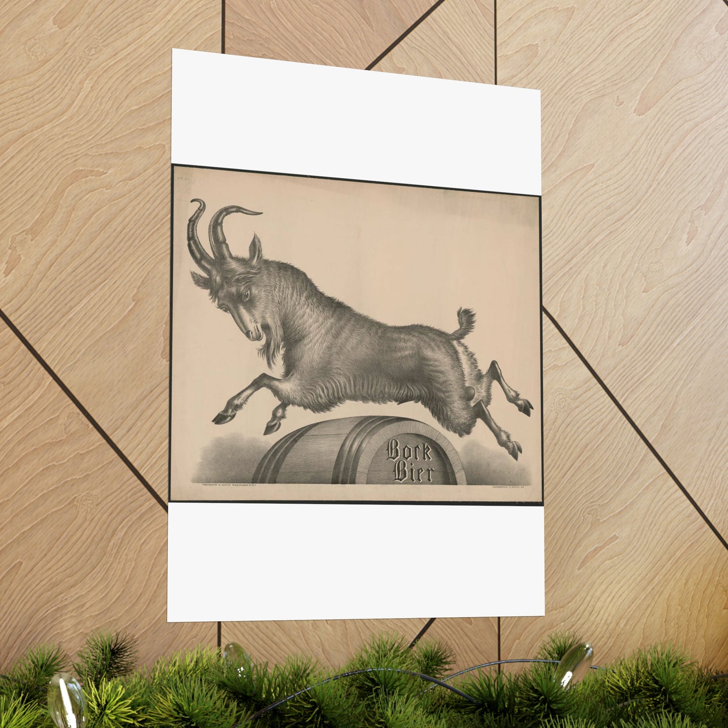 Bock Bier goat jumping over barrel marked with title High Quality Matte Wall Art Poster for Home, Office, Classroom