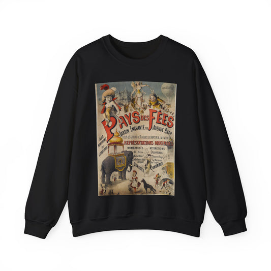 PAYS DES FEES/ JARDIN ENCHANTE DE L'AVENUE RAPP/ TOUS LES JOURS DE 11 HEURES DU MATIN A MINUIT/ REPRESENTATIONS ORIGINALES/ NOMBREUSES ATTRACTIONS/ DIORAMAS Black Heavy Blend Adult Crew Neck SweatShirt