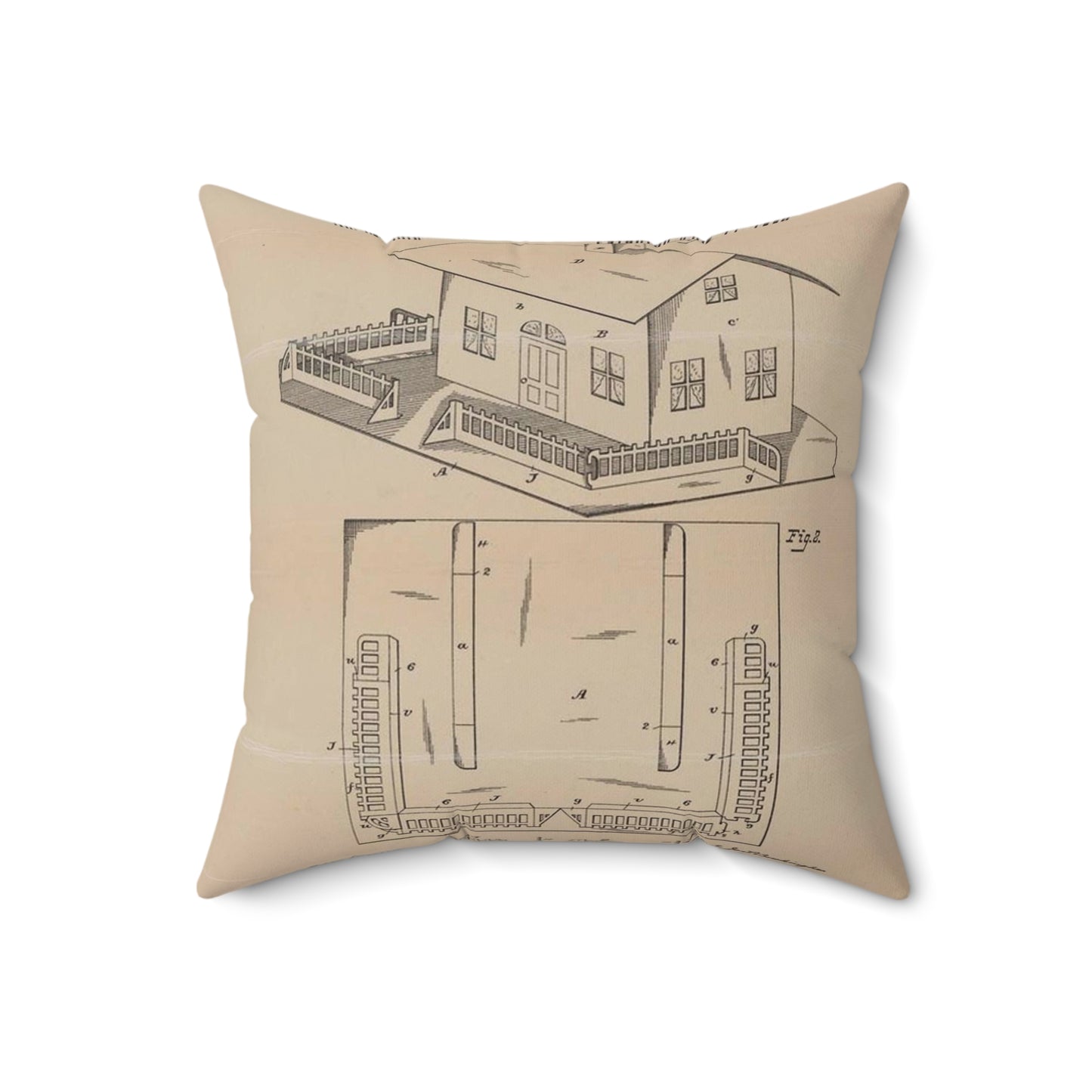 Patent Drawing of Engine - Drawing for a Collapsible Toy House Public domain  image Decorative Accent Square Pillow