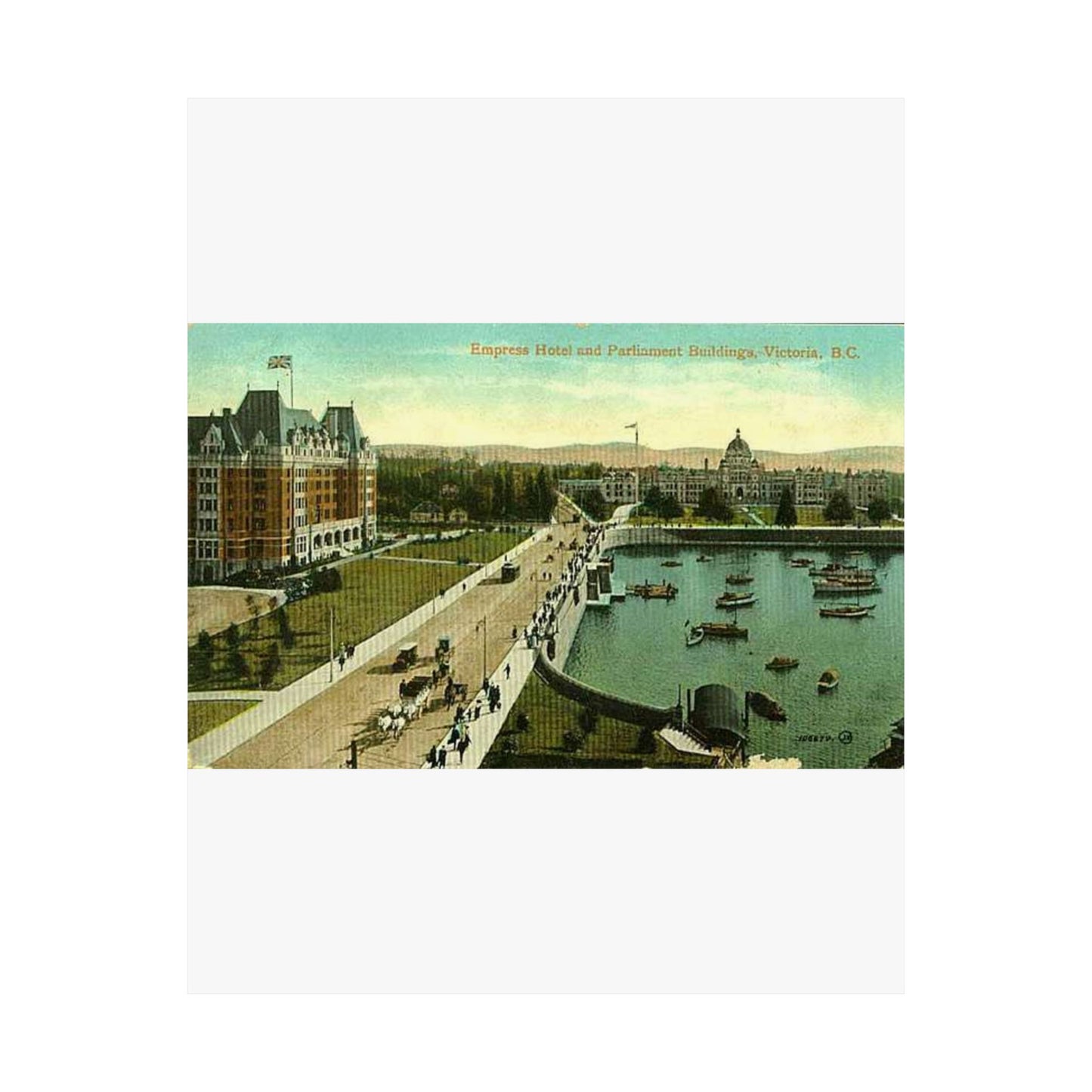 Empress Hotel and Parliament Buildings by the harbor in Victoria, British Columbia, between 1903 and 1913 (AL+CA 2080) High Quality Matte Wall Art Poster for Home, Office, Classroom