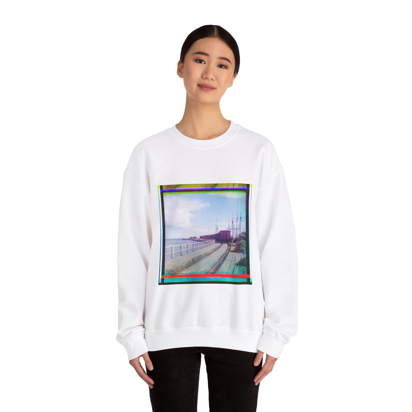 Sorochya Bay. Railroad dam in the Soroka inlet.  Arkhangelsk Province, Russia.  White Heavy Blend Adult Crew Neck SweatShirt