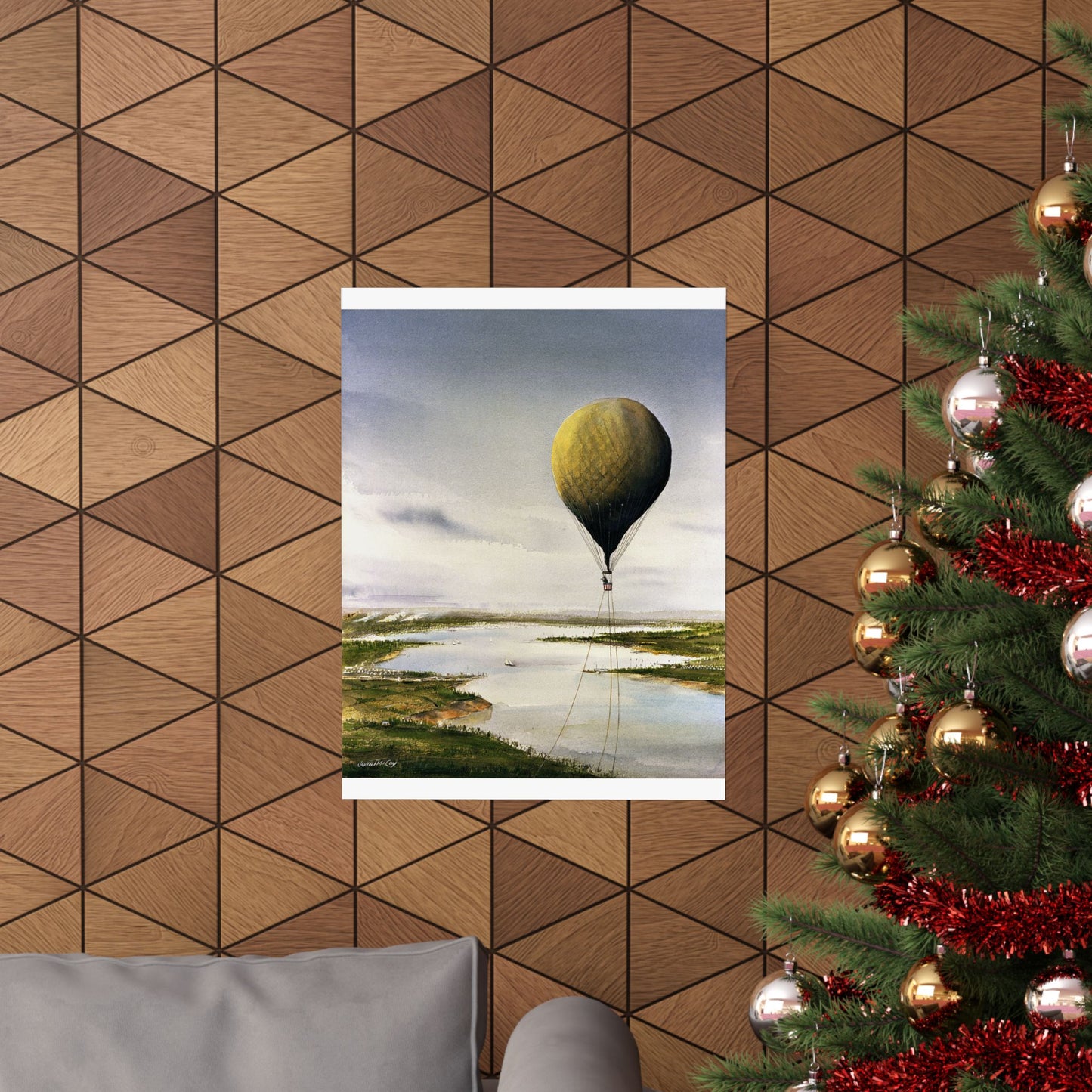 Artwork: "T.S.C. Lowe's Ballon Tethered at 1,000 Feet Above the York River in 1862". Artist: John McCoy High Quality Matte Wall Art Poster for Home, Office, Classroom