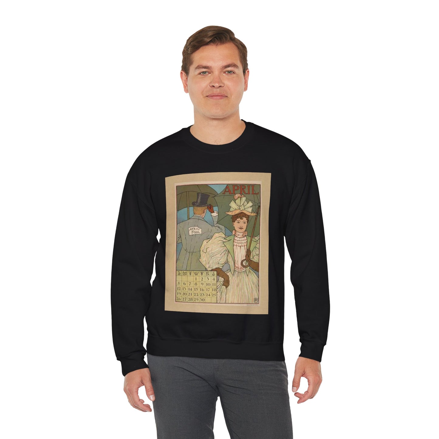 April, Art Nouveau Poster - Art nouveau public domain poster Black Heavy Blend Adult Crew Neck SweatShirt