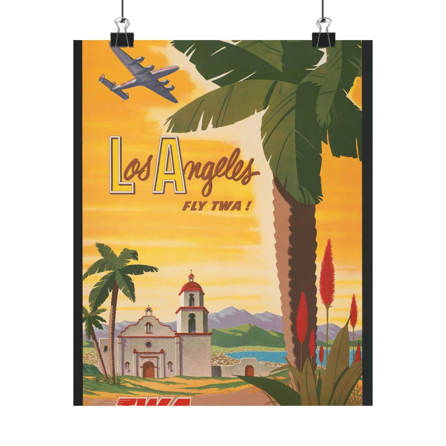 Los Angeles - fly TWA! Bob Smith High Quality Matte Wall Art Poster for Home, Office, Classroom