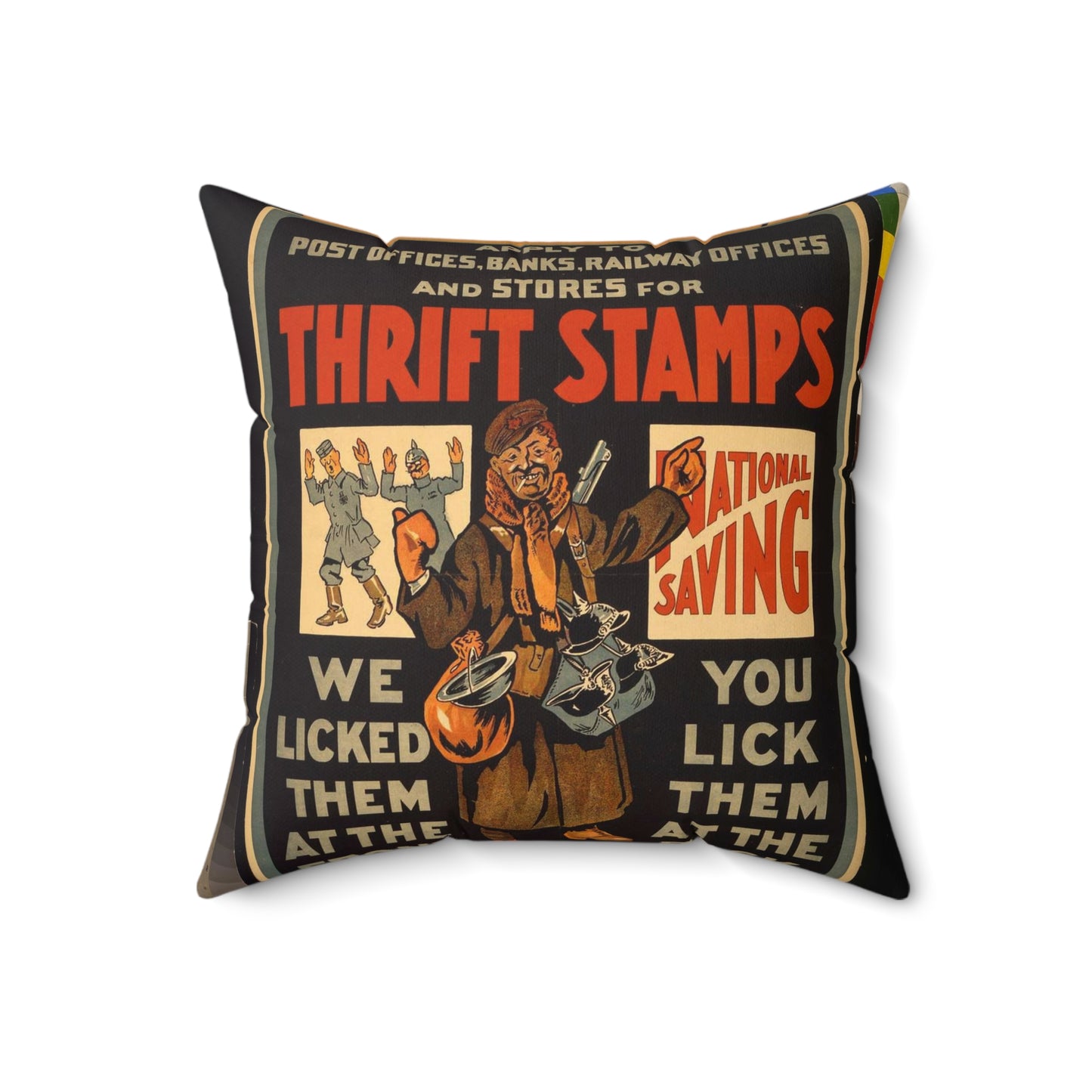 Thrift stamps. We licked them at the front, you lick them at the back Decorative Accent Square Pillow