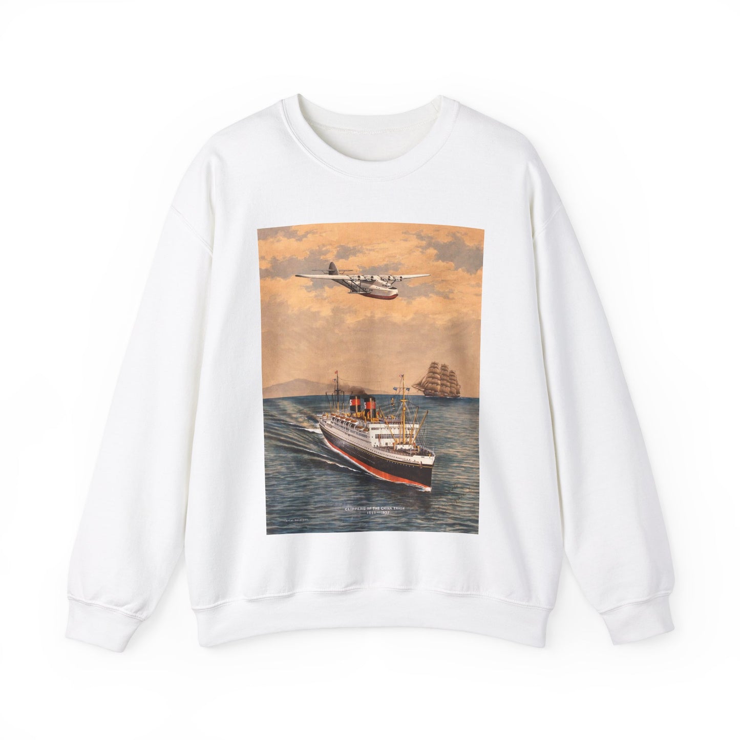 The China Clippers, by H. Shimidzu White Heavy Blend Adult Crew Neck SweatShirt