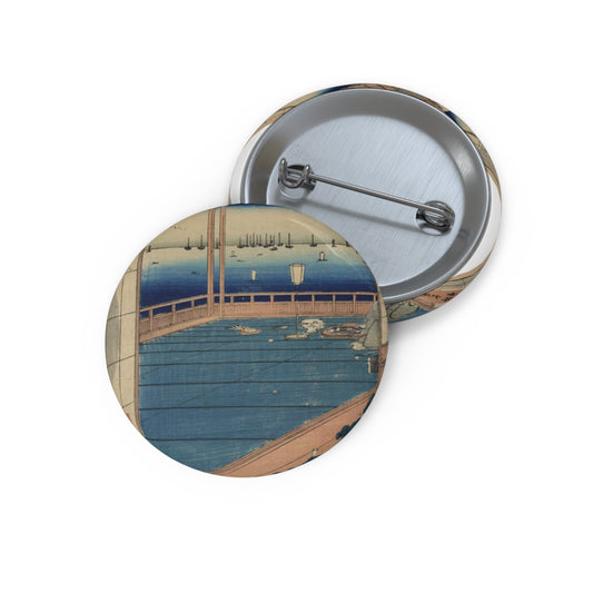 Tsuki no misaki, Andō Hiroshige - Ukiyo e print Pin Buttons with Crisp Design