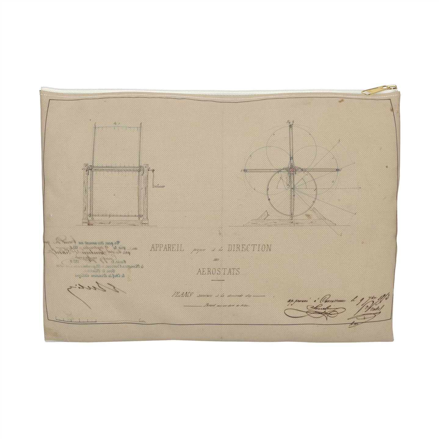 Patent drawing - Appareil propre à la direction des aerostats plans annèxes à la demande d'un brevet pour une durée de 15 ans / / apprové à [...] Sourbieu & Pre. Pradel, 1852 septembre 9. Public domain  image Large Organizer Pouch with Black Zipper