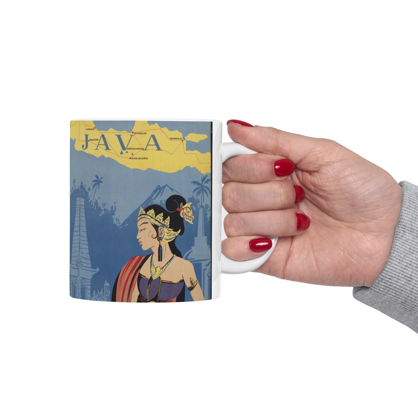 Java. Vintage Travel Poster., Art Deco Poster Beautiful Novelty Ceramic Coffee Mug 11oz