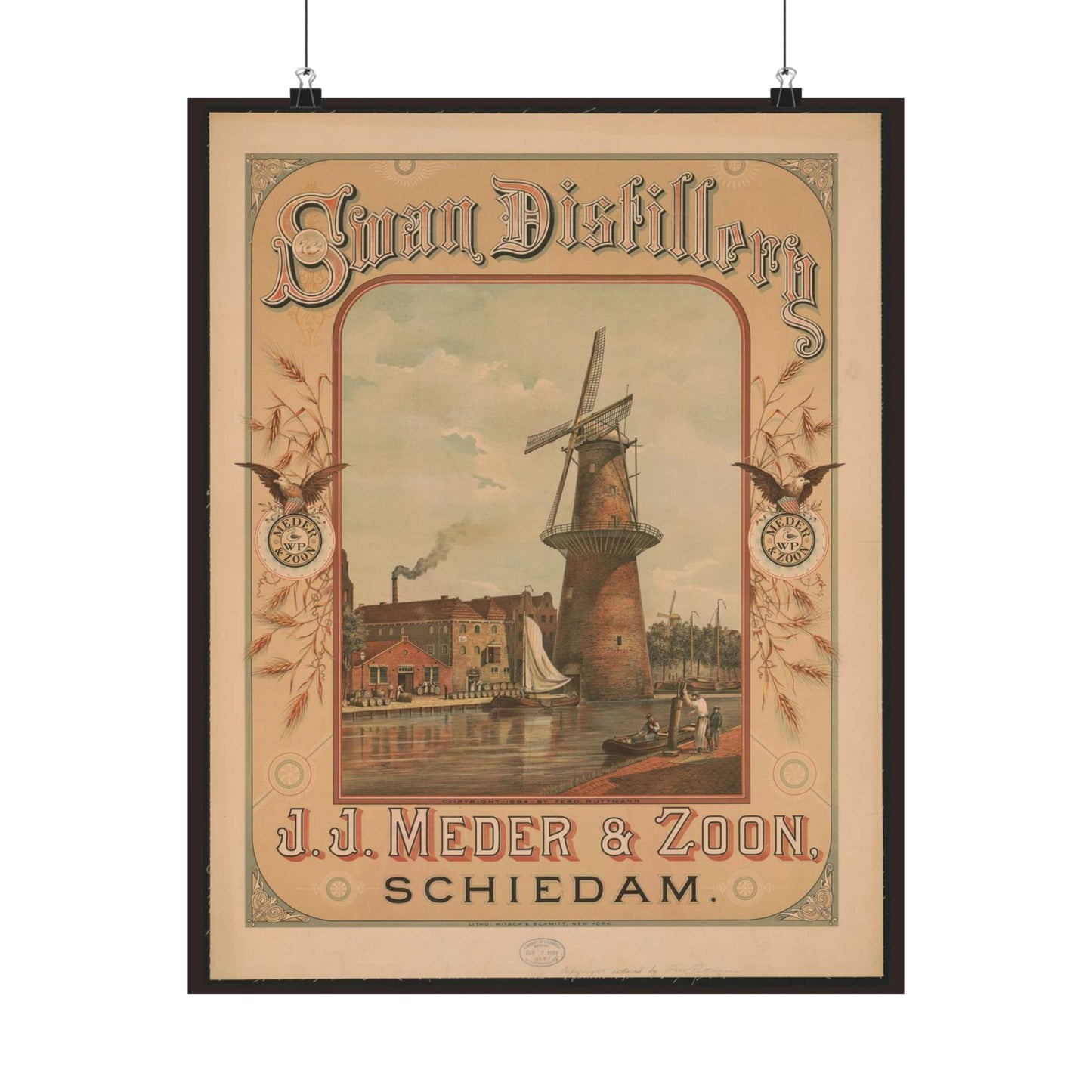 Swan Distillery, J.J. Meder & Zoon, Schiedam High Quality Matte Wall Art Poster for Home, Office, Classroom
