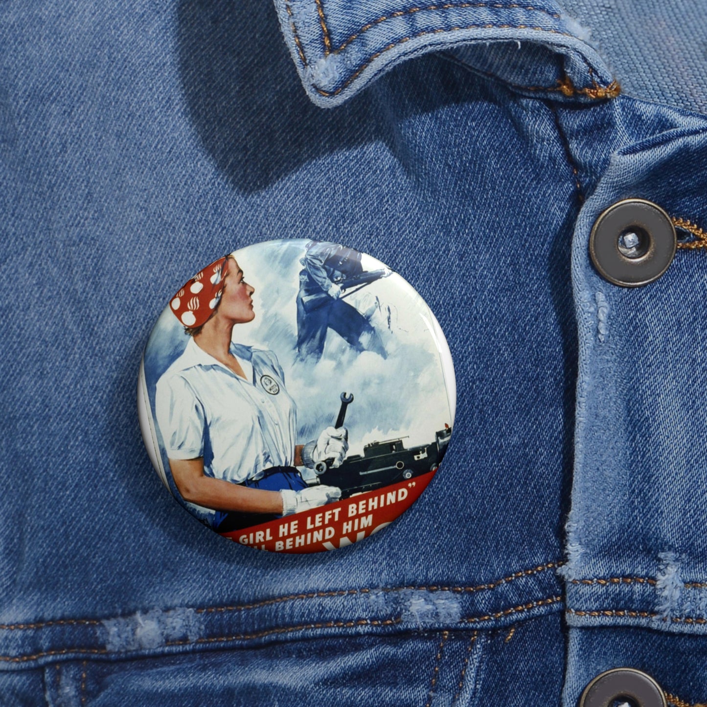 "The girl he left behind" is still behind him--She's a WOW Adolph Treidler Pin Buttons with Crisp Design