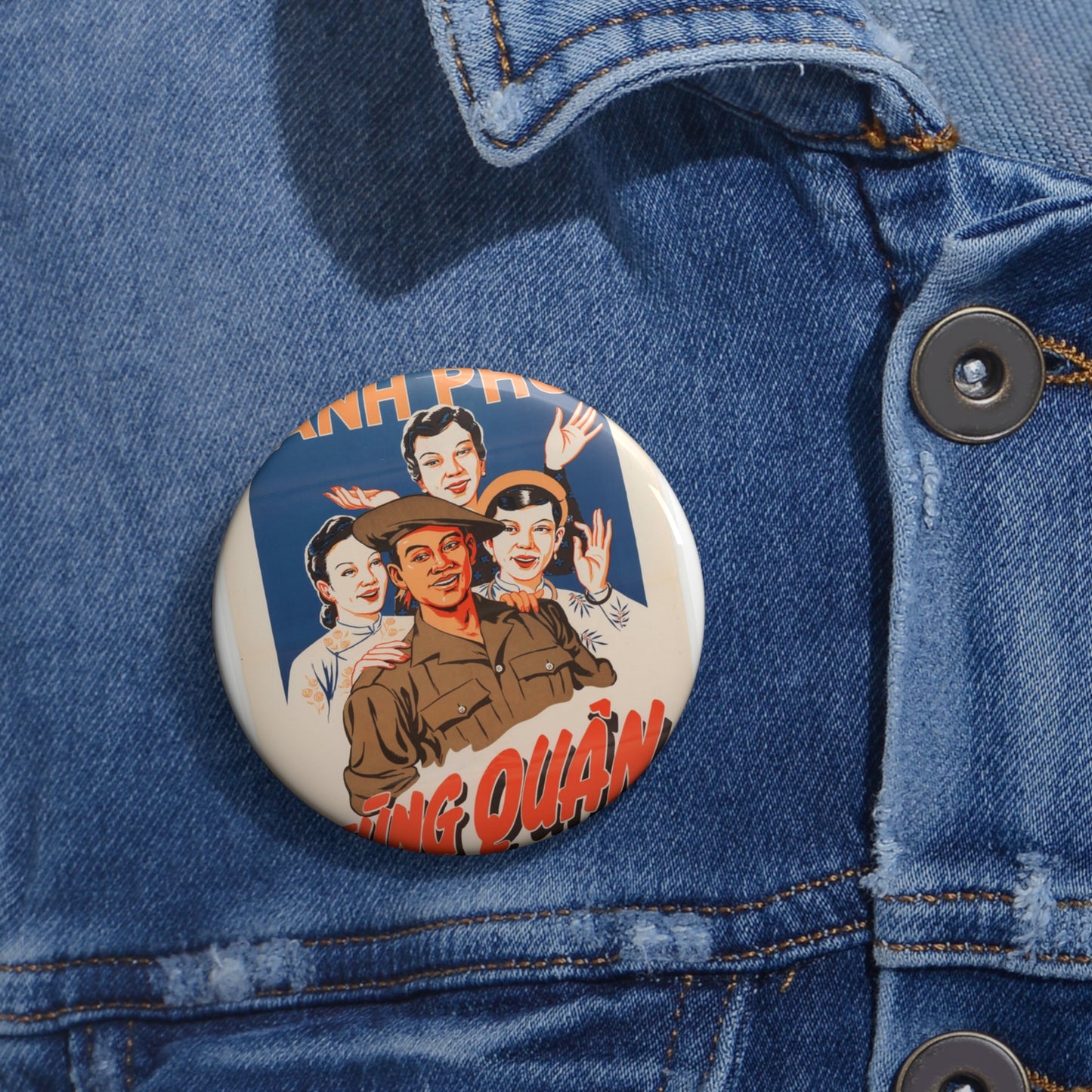 Viet Poster #5, Cold War American Propaganda poster Pin Buttons with Crisp Design