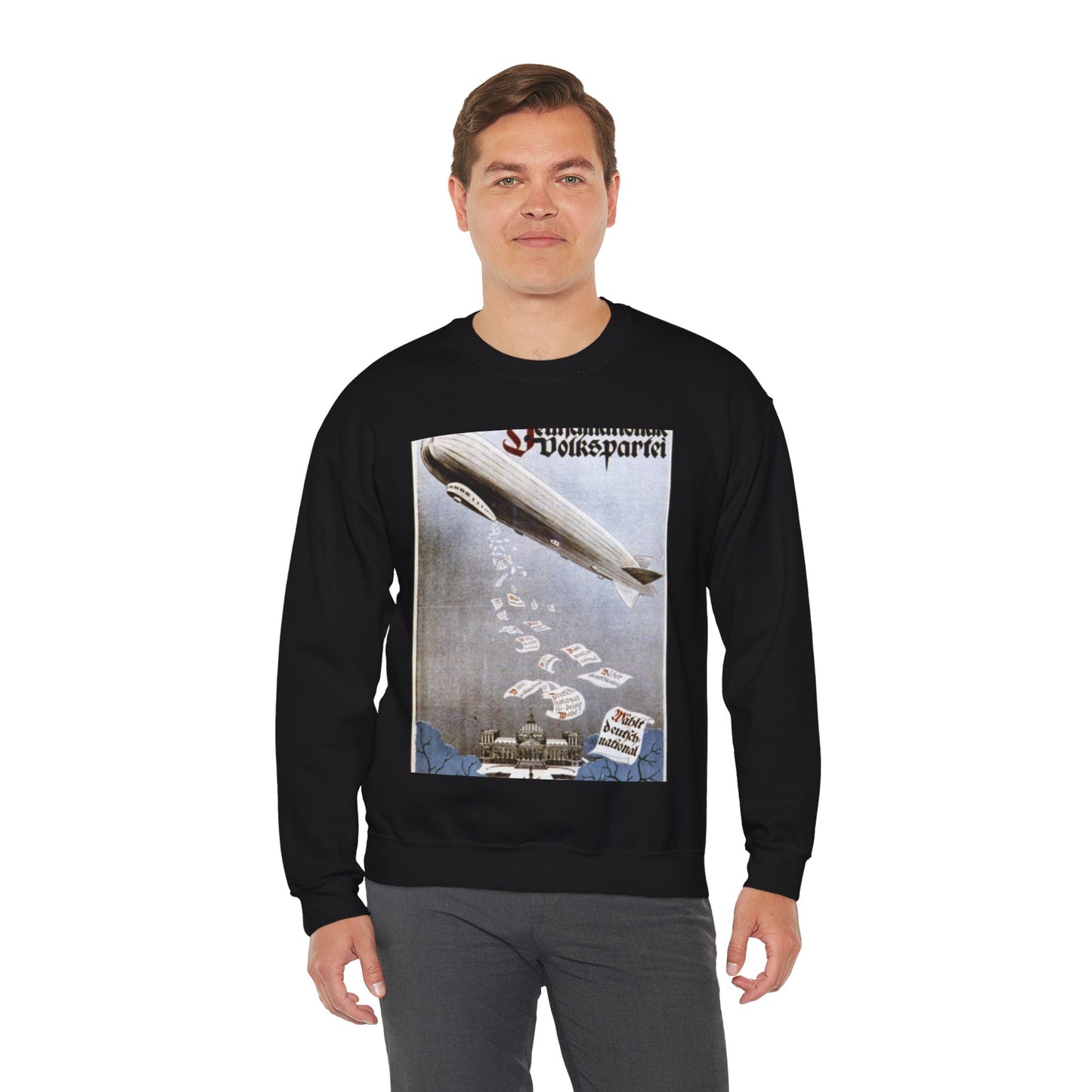 german election poster. oct 1924 -  Deutsche Zeppelin Reederei Company Black Heavy Blend Adult Crew Neck SweatShirt