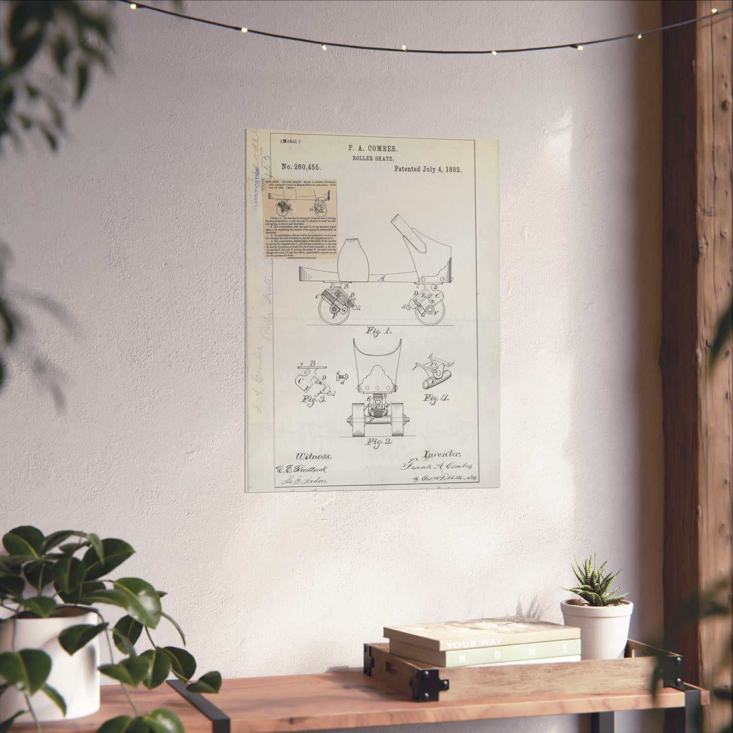 Patent drawing - for F. A. Combes' Roller Skate Public domain  image High Quality Matte Wall Art Poster for Home, Office, Classroom