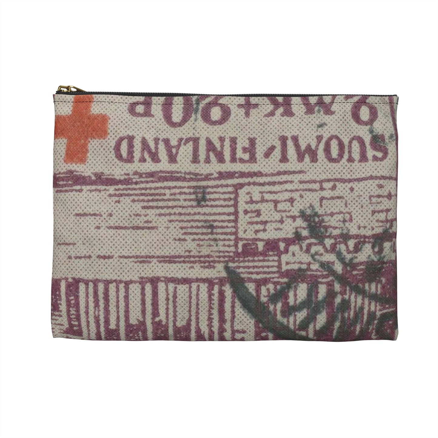 Frimärke ur Gösta Bodmans filatelistiska motivsamling, påbörjad 1950.Frimärke från Finland 1932. Motiv av St. Nicolaus Katedralen i Helsningfors. Large Organizer Pouch with Black Zipper