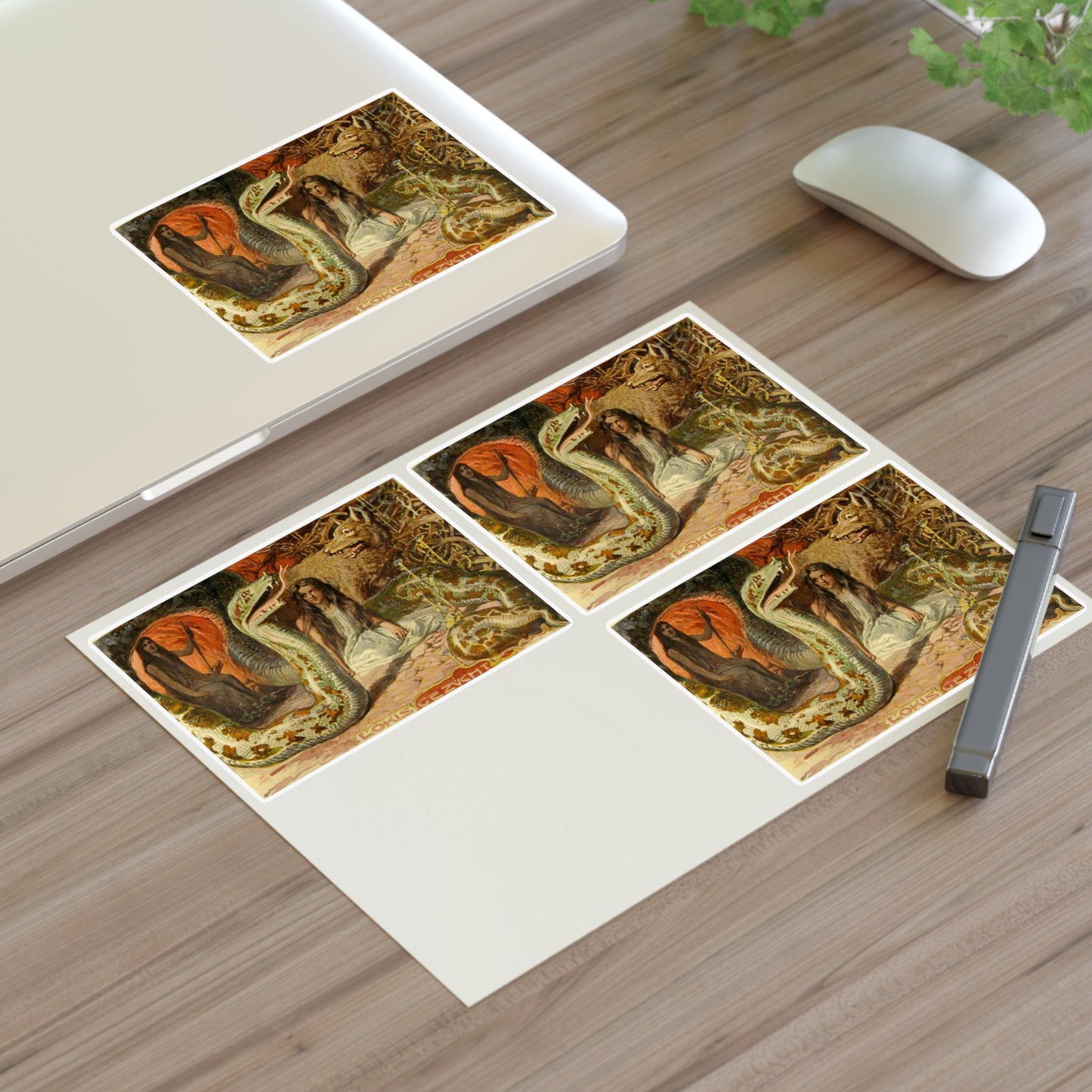 Lokis Gezücht - A painting of a woman sitting in front of a snake Laminated UV Protective Vinyl Stickers