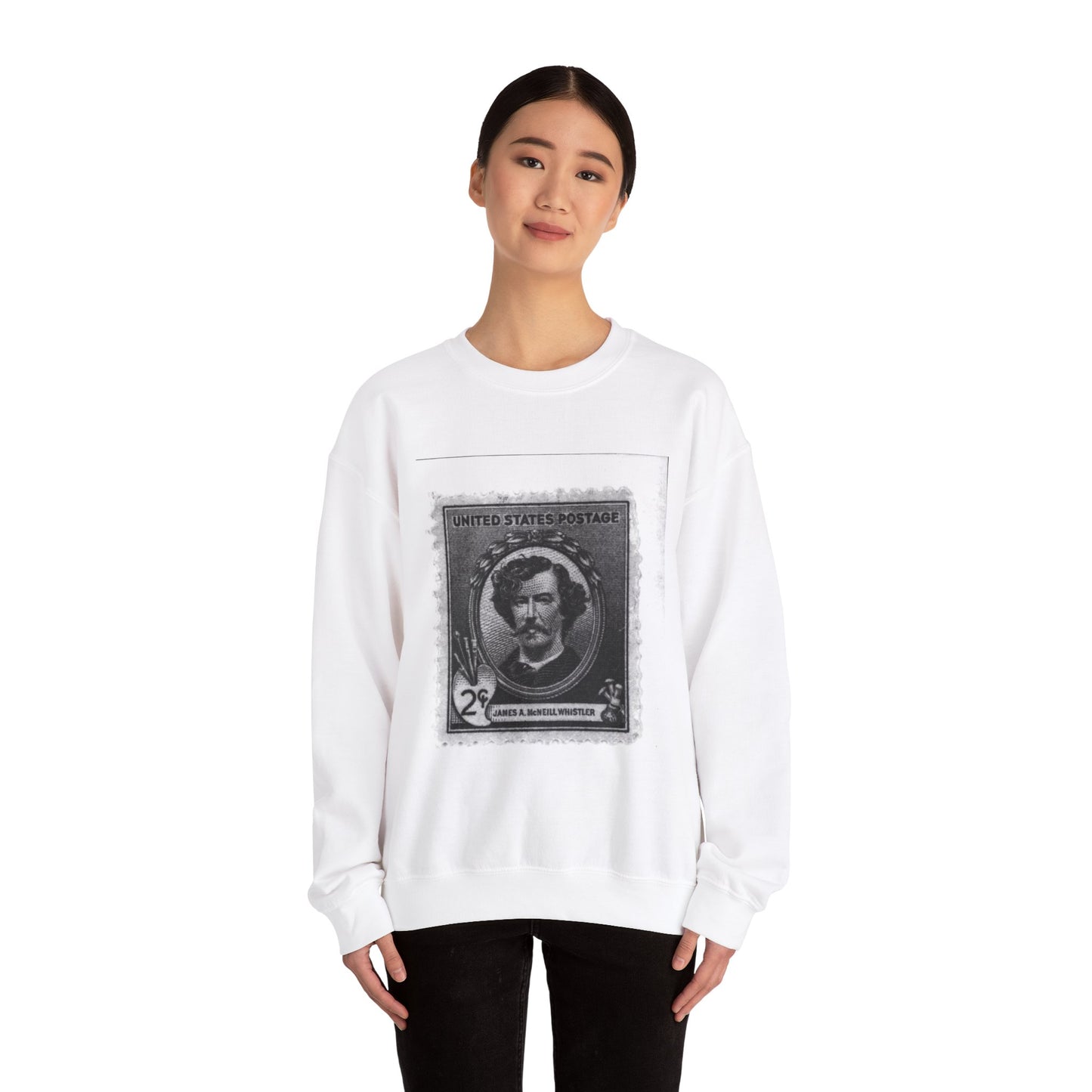 United States two cents postage stamp with head-and-shoulders portrait of James A. McNeill Whistler White Heavy Blend Adult Crew Neck SweatShirt