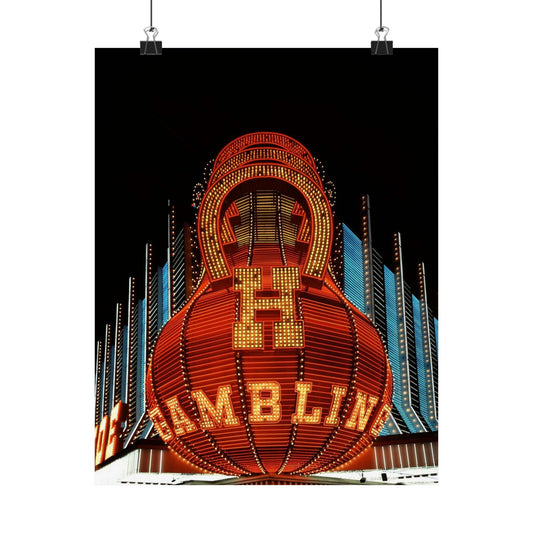 Neon sign at the Horseshoe Casino, Las Vegas, Nevada High Quality Matte Wall Art Poster for Home, Office, Classroom