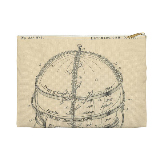 Patent Drawing of Engine - Drawing of a Globe for Showing Direction of the Winds Public domain  image Large Organizer Pouch with Black Zipper