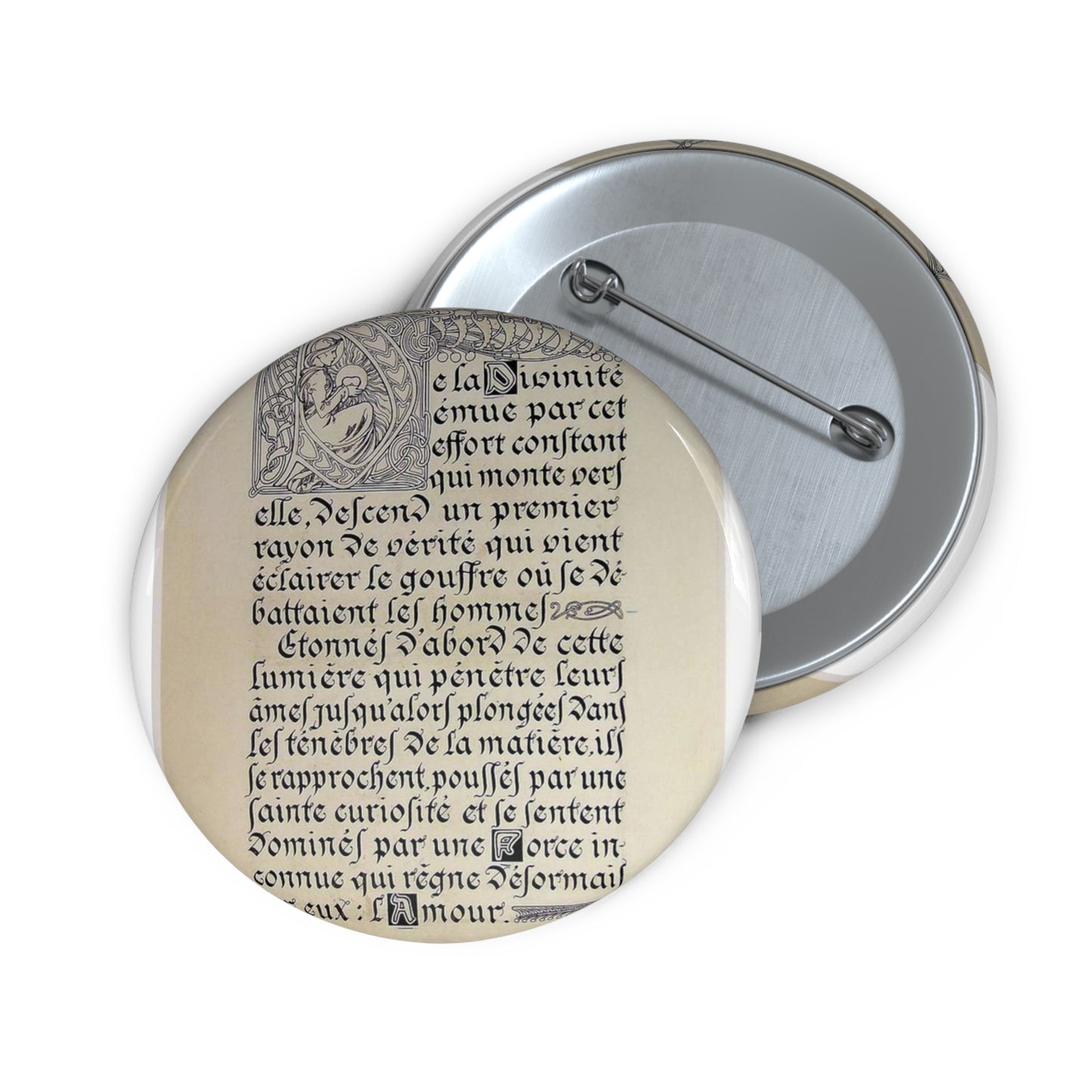 Lepater10 - Alfons Mucha - Public domain dedication image Pin Buttons with Crisp Design