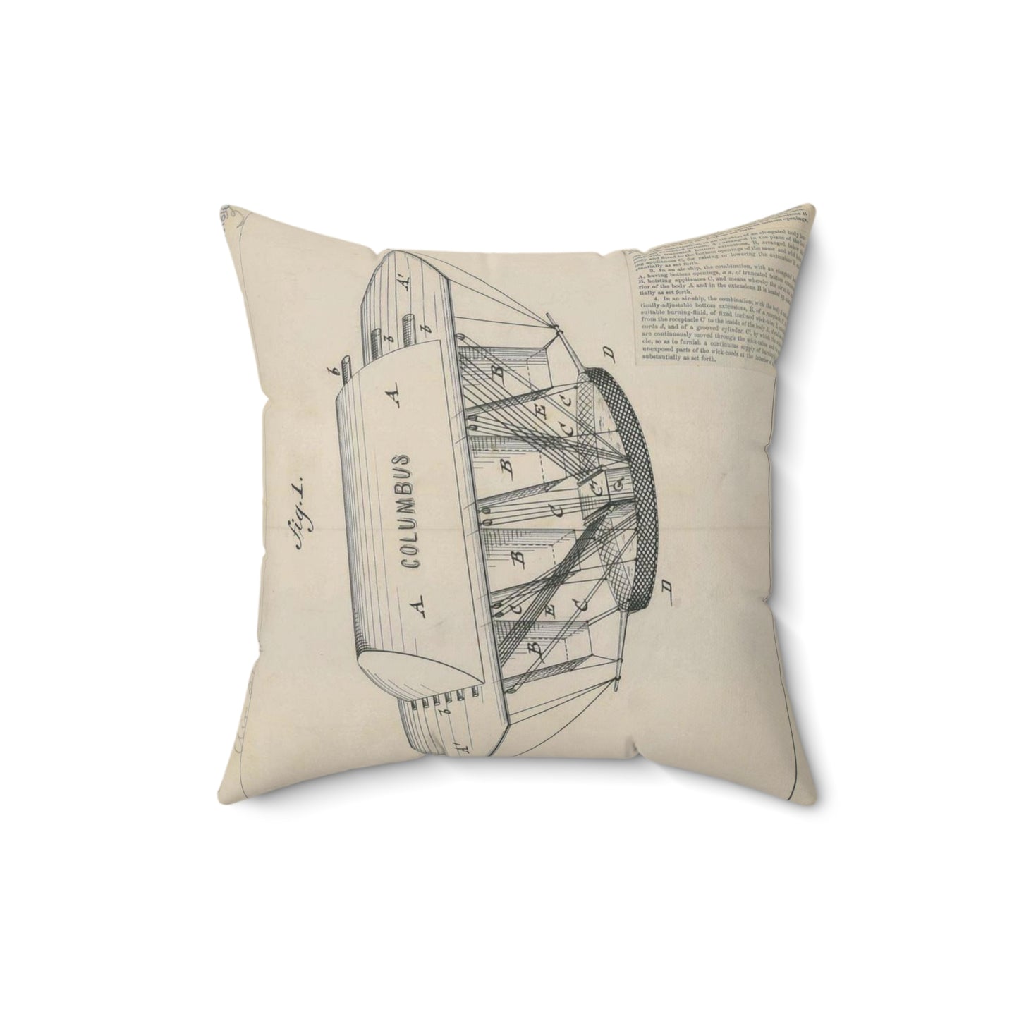 Patent drawing - for C. P. Fest's Air Ship Public domain  image Decorative Accent Square Pillow