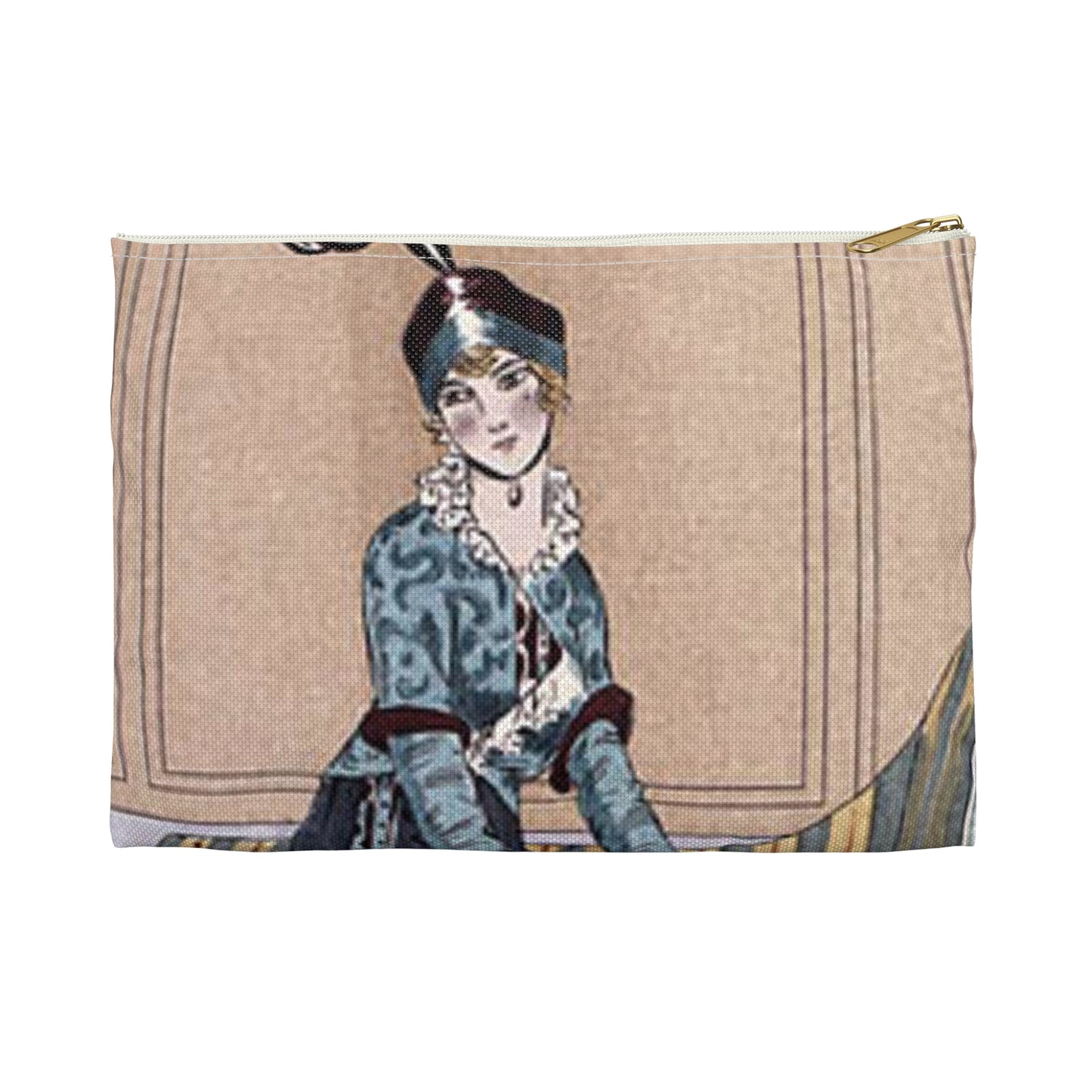 "Jupe de mousseline de soie marine" -Muslin skirt of marine silk- from "Journal des Dames et des Modes” Jupe de mousseline de soie marine, du Journal des dames et des modes (48301609911) Large Organizer Pouch with Black Zipper