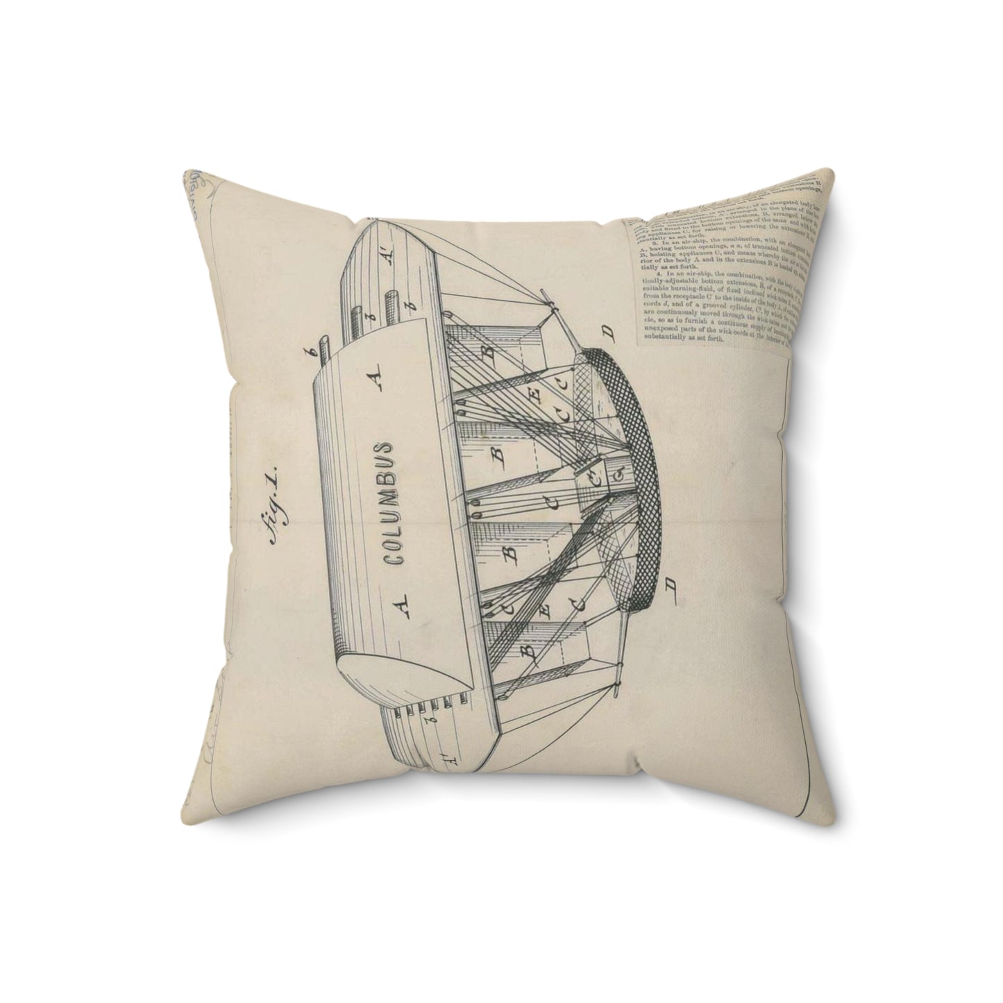 Patent drawing - for C. P. Fest's Air Ship Public domain  image Decorative Accent Square Pillow