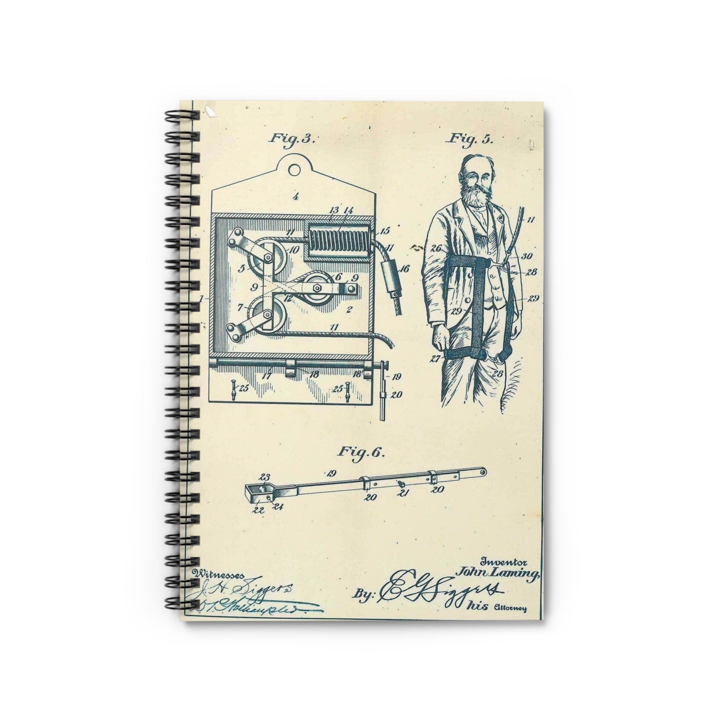 Patent Case File No. 630,902, Fire Escape, Inventor- John Laming - DPLA - 86fd3ca465dbd3fd9720fd06f826af5c (page 14) Spiral Bound Ruled Notebook with Printed Cover