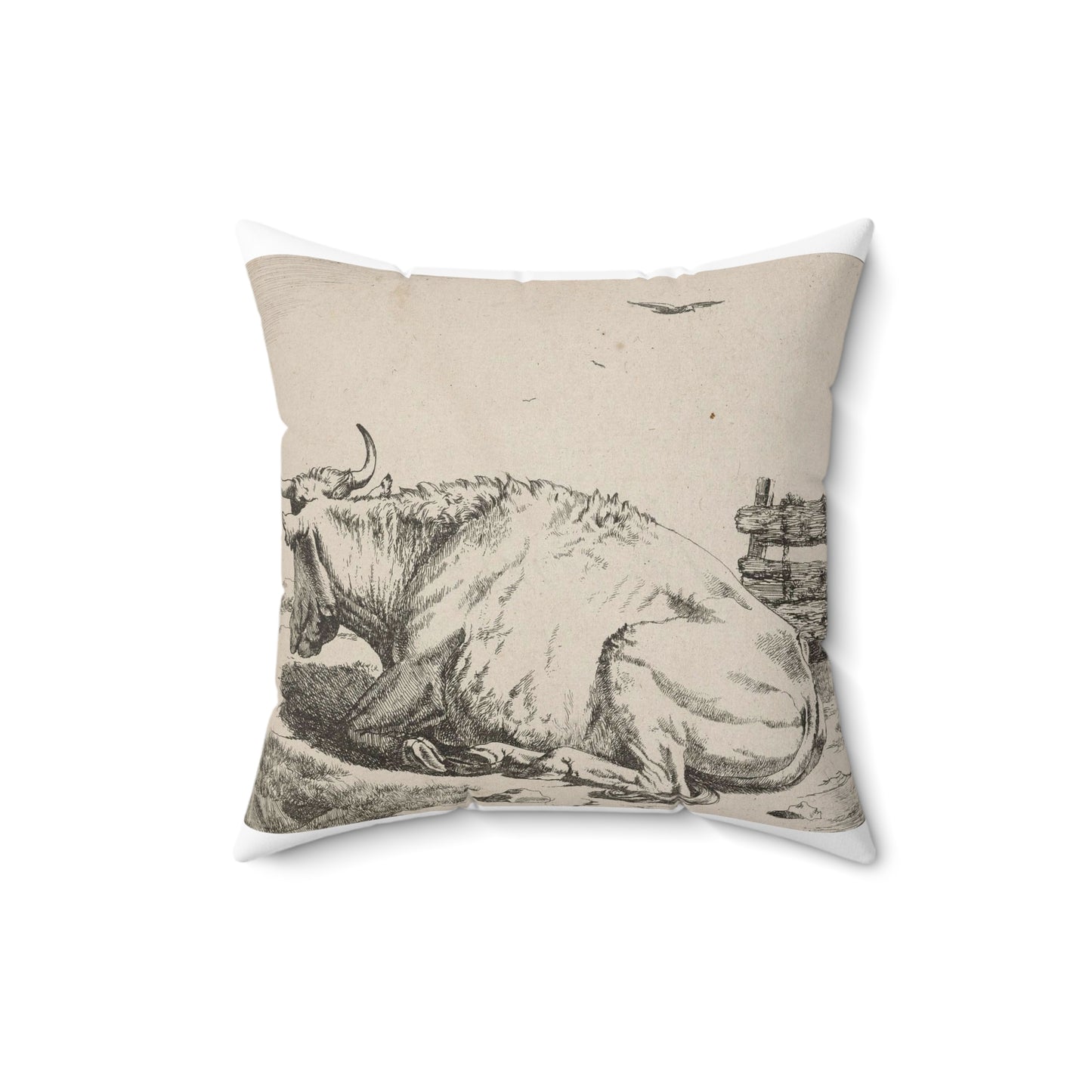 Another series of cows. Plate 3: A recumbent cow, in profile to left. Decorative Accent Square Pillow