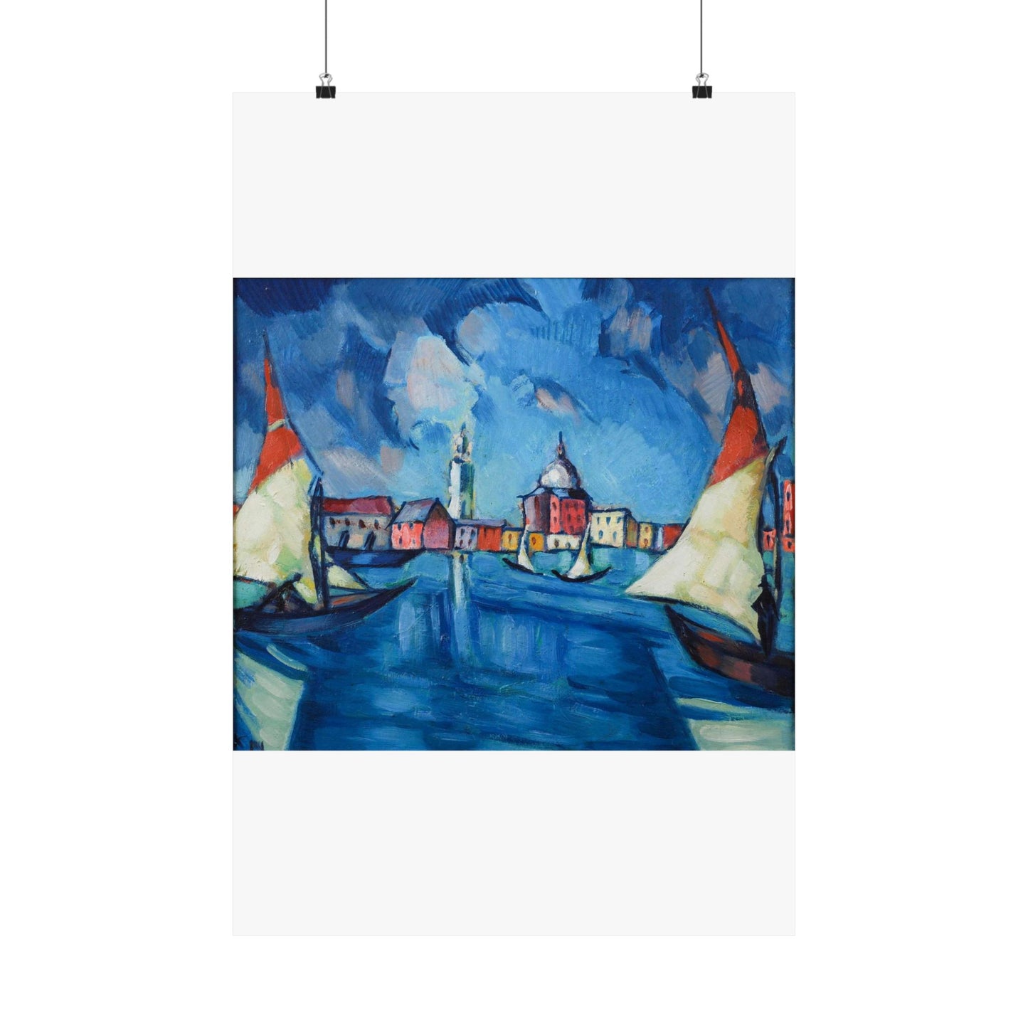 Magi veneetsia - A painting of boats in a harbor with buildings in the background High Quality Matte Wall Art Poster for Home, Office, Classroom