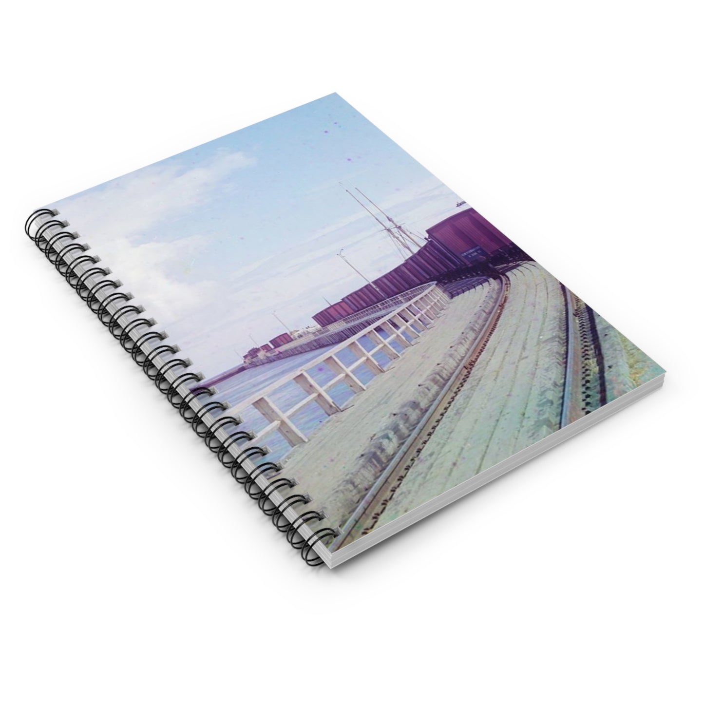 Sorochya Bay. Railroad dam in the Soroka inlet.  Arkhangelsk Province, Russia.  Spiral Bound Ruled Notebook with Printed Cover