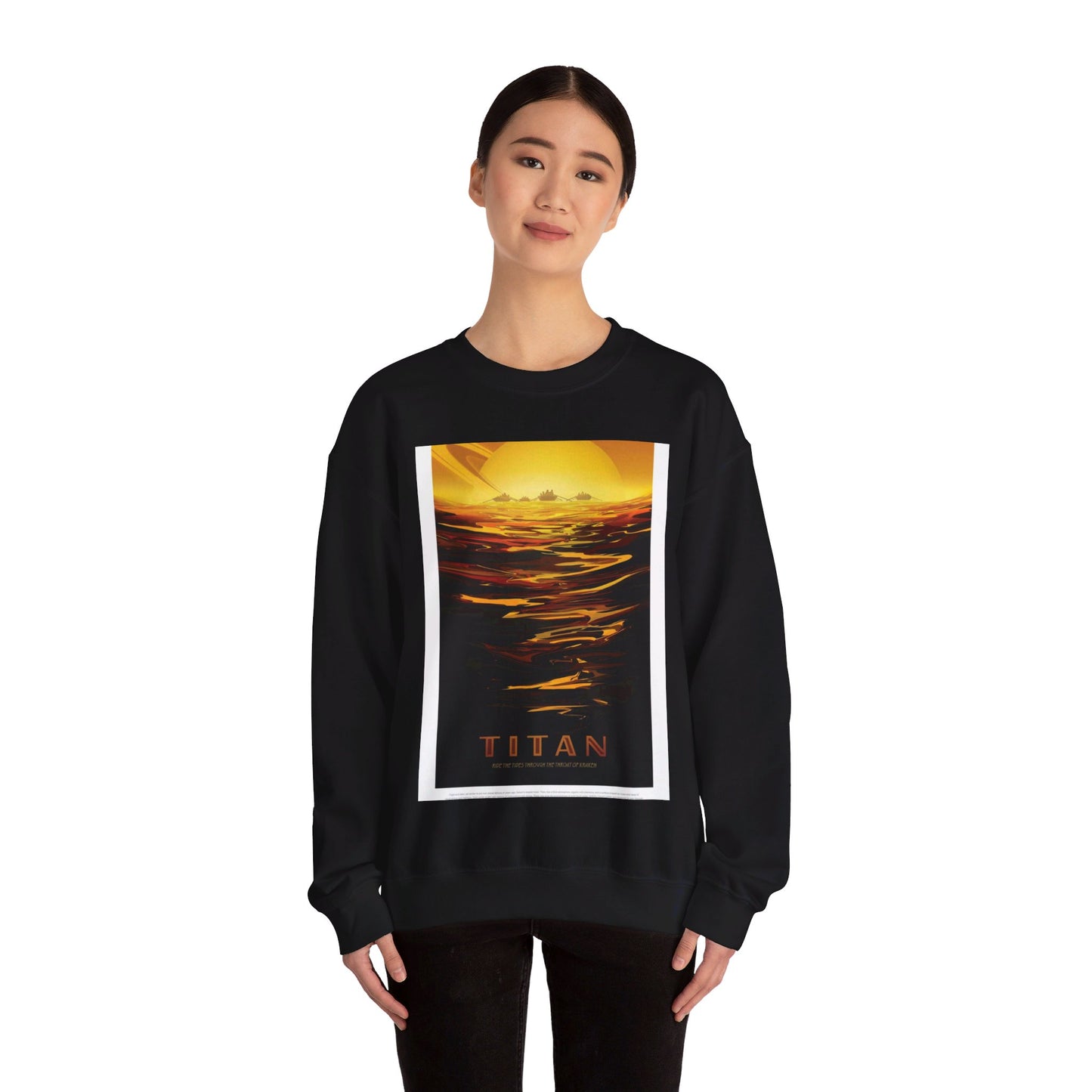 JPL Visions of the Future, Titan Black Heavy Blend Adult Crew Neck SweatShirt